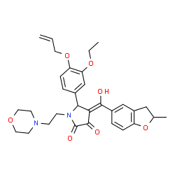 ChemSpider 2D Image | (4E)-5-[4-(Allyloxy)-3-ethoxyphenyl]-4-[hydroxy(2-methyl-2,3-dihydro-1-benzofuran-5-yl)methylene]-1-[2-(4-morpholinyl)ethyl]-2,3-pyrrolidinedione | C31H36N2O7