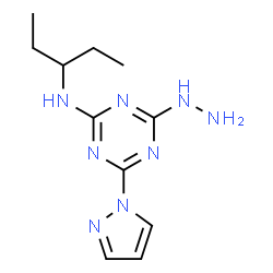 ChemSpider 2D Image | 4-Hydrazino-N-(3-pentanyl)-6-(1H-pyrazol-1-yl)-1,3,5-triazin-2-amine | C11H18N8
