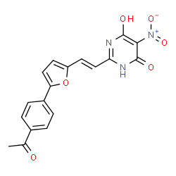 ChemSpider 2D Image | 2-{(E)-2-[5-(4-Acetylphenyl)-2-furyl]vinyl}-6-hydroxy-5-nitro-4(3H)-pyrimidinone | C18H13N3O6