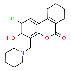 ChemSpider 2D Image | 2-Chloro-3-hydroxy-4-(1-piperidinylmethyl)-7,8,9,10-tetrahydro-6H-benzo[c]chromen-6-one | C19H22ClNO3