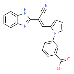 ChemSpider 2D Image | 3-{2-[2-(1H-Benzoimidazol-2-yl)-2-cyano-vinyl]-pyrrol-1-yl}-benzoic acid | C21H14N4O2