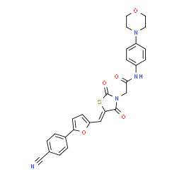 ChemSpider 2D Image | 2-[(5Z)-5-{[5-(4-Cyanophenyl)-2-furyl]methylene}-2,4-dioxo-1,3-thiazolidin-3-yl]-N-[4-(4-morpholinyl)phenyl]acetamide | C27H22N4O5S