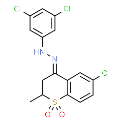 ChemSpider 2D Image | 6-chloro-4-[2-(3,5-dichlorophenyl)hydrazono]-2-methyl-1,2,3,4-tetrahydro-1lambda~6~-benzothiine-1,1-dione | C16H13Cl3N2O2S