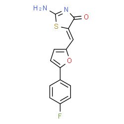 ChemSpider 2D Image | (5Z)-2-Amino-5-{[5-(4-fluorophenyl)-2-furyl]methylene}-1,3-thiazol-4(5H)-one | C14H9FN2O2S