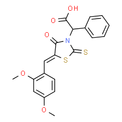 ChemSpider 2D Image | [(5Z)-5-(2,4-Dimethoxybenzylidene)-4-oxo-2-thioxo-1,3-thiazolidin-3-yl](phenyl)acetic acid | C20H17NO5S2