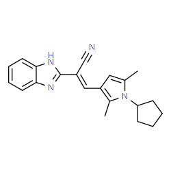 ChemSpider 2D Image | (2E)-2-(1H-Benzimidazol-2-yl)-3-(1-cyclopentyl-2,5-dimethyl-1H-pyrrol-3-yl)acrylonitrile | C21H22N4