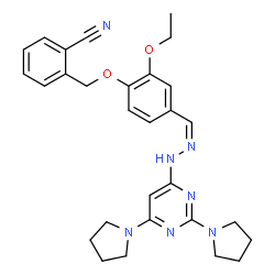 ChemSpider 2D Image | 2-({4-[(Z)-{[2,6-Di(1-pyrrolidinyl)-4-pyrimidinyl]hydrazono}methyl]-2-ethoxyphenoxy}methyl)benzonitrile | C29H33N7O2