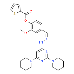 ChemSpider 2D Image | 4-[(Z)-{[2,6-Di(1-piperidinyl)-4-pyrimidinyl]hydrazono}methyl]-2-methoxyphenyl 2-thiophenecarboxylate | C27H32N6O3S