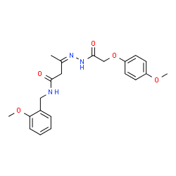 ChemSpider 2D Image | (3Z)-N-(2-Methoxybenzyl)-3-{[(4-methoxyphenoxy)acetyl]hydrazono}butanamide | C21H25N3O5