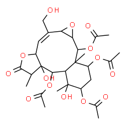 ChemSpider 2D Image | (2Z)-6a,8-Dihydroxy-2-(hydroxymethyl)-6,8,11a-trimethyl-5-oxo-1a,3a,5,6,6a,7,7a,8,9,10,11,11a,12,12a-tetradecahydrobenzo[4,5]oxireno[7,8]cyclodeca[1,2-b]furan-7,9,11,12-tetrayl tetraacetate | C28H38O14