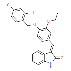 ChemSpider 2D Image | (3E)-3-{4-[(2,4-Dichlorobenzyl)oxy]-3-ethoxybenzylidene}-1,3-dihydro-2H-indol-2-one | C24H19Cl2NO3