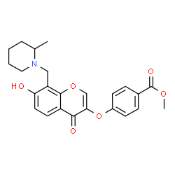 ChemSpider 2D Image | Methyl 4-({7-hydroxy-8-[(2-methyl-1-piperidinyl)methyl]-4-oxo-4H-chromen-3-yl}oxy)benzoate | C24H25NO6