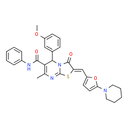 ChemSpider 2D Image | (2Z)-5-(3-Methoxyphenyl)-7-methyl-3-oxo-N-phenyl-2-{[5-(1-piperidinyl)-2-furyl]methylene}-2,3-dihydro-5H-[1,3]thiazolo[3,2-a]pyrimidine-6-carboxamide | C31H30N4O4S