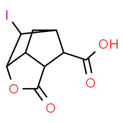 ChemSpider 2D Image | 2-Iodo-5-oxo-4-oxatricyclo[4.2.1.0~3,7~]nonane-9-carboxylic acid | C9H9IO4