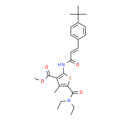 ChemSpider 2D Image | Methyl 5-(diethylcarbamoyl)-4-methyl-2-({(2E)-3-[4-(2-methyl-2-propanyl)phenyl]-2-propenoyl}amino)-3-thiophenecarboxylate | C25H32N2O4S