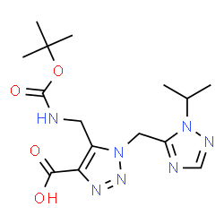 ChemSpider 2D Image | 1-[(1-Isopropyl-1H-1,2,4-triazol-5-yl)methyl]-5-[({[(2-methyl-2-propanyl)oxy]carbonyl}amino)methyl]-1H-1,2,3-triazole-4-carboxylic acid | C15H23N7O4