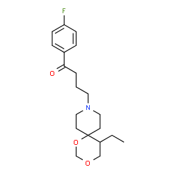 ChemSpider 2D Image | 4-(5-Ethyl-1,3-dioxa-9-azaspiro[5.5]undec-9-yl)-1-(4-fluorophenyl)-1-butanone | C20H28FNO3