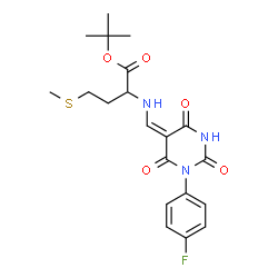 ChemSpider 2D Image | 2-Methyl-2-propanyl N-{(E)-[1-(4-fluorophenyl)-2,4,6-trioxotetrahydro-5(2H)-pyrimidinylidene]methyl}methioninate | C20H24FN3O5S