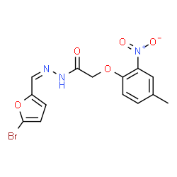 ChemSpider 2D Image | N'-[(Z)-(5-Bromo-2-furyl)methylene]-2-(4-methyl-2-nitrophenoxy)acetohydrazide | C14H12BrN3O5