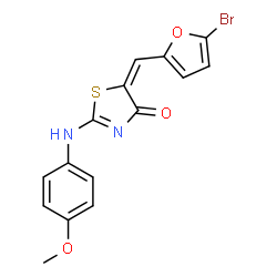 ChemSpider 2D Image | (5E)-5-[(5-Bromo-2-furyl)methylene]-2-[(4-methoxyphenyl)amino]-1,3-thiazol-4(5H)-one | C15H11BrN2O3S