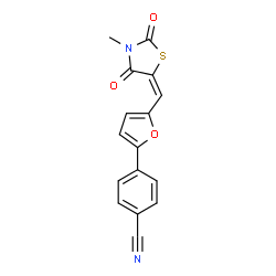 ChemSpider 2D Image | 4-{5-[(E)-(3-Methyl-2,4-dioxo-1,3-thiazolidin-5-ylidene)methyl]-2-furyl}benzonitrile | C16H10N2O3S