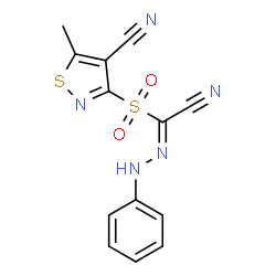ChemSpider 2D Image | 3-{[(Z)-Cyano(phenylhydrazono)methyl]sulfonyl}-5-methyl-1,2-thiazole-4-carbonitrile | C13H9N5O2S2