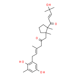 ChemSpider 2D Image | (4E)-6-(2,5-Dihydroxy-3-methylphenyl)-1-{2-[(2E)-4-hydroxy-4-methyl-2-pentenoyl]-1,2-dimethylcyclopentyl}-4-methyl-4-hexen-2-one | C27H38O5
