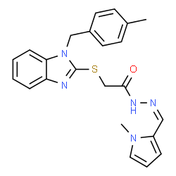 ChemSpider 2D Image | 2-{[1-(4-Methylbenzyl)-1H-benzimidazol-2-yl]sulfanyl}-N'-[(Z)-(1-methyl-1H-pyrrol-2-yl)methylene]acetohydrazide | C23H23N5OS