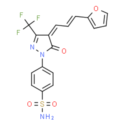 ChemSpider 2D Image | 4-[(4Z)-4-[(2E)-3-(2-Furyl)-2-propen-1-ylidene]-5-oxo-3-(trifluoromethyl)-4,5-dihydro-1H-pyrazol-1-yl]benzenesulfonamide | C17H12F3N3O4S