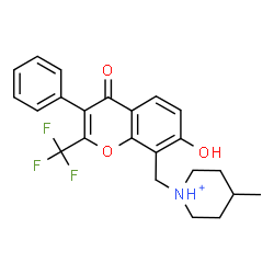 ChemSpider 2D Image | 1-{[7-Hydroxy-4-oxo-3-phenyl-2-(trifluoromethyl)-4H-chromen-8-yl]methyl}-4-methylpiperidinium | C23H23F3NO3