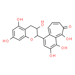 ChemSpider 2D Image | 3,4,5-Trihydroxy-1-(3,5,7-trihydroxy-3,4-dihydro-2H-chromen-2-yl)-6H-benzo[7]annulen-6-one | C20H16O8