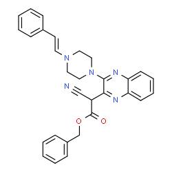 ChemSpider 2D Image | Benzyl cyano(3-{4-[(E)-2-phenylvinyl]-1-piperazinyl}-2-quinoxalinyl)acetate | C30H27N5O2