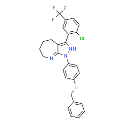 ChemSpider 2D Image | 1-[4-(Benzyloxy)phenyl]-3-[2-chloro-5-(trifluoromethyl)phenyl]-1,2,4,5,6,7-hexahydropyrazolo[3,4-b]azepine | C27H23ClF3N3O