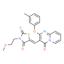 ChemSpider 2D Image | 3-{(Z)-[3-(2-Methoxyethyl)-4-oxo-2-thioxo-1,3-thiazolidin-5-ylidene]methyl}-2-(3-methylphenoxy)-4H-pyrido[1,2-a]pyrimidin-4-one | C22H19N3O4S2