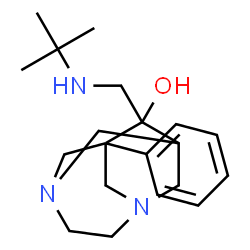 ChemSpider 2D Image | 9-{[(2-Methyl-2-propanyl)amino]methyl}-1-phenyl-3,6-diazatricyclo[4.3.1.1~3,8~]undecan-9-ol | C20H31N3O