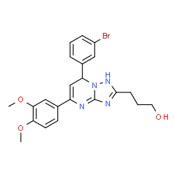 ChemSpider 2D Image | [1,2,4]triazolo[1,5-a]pyrimidine-2-propanol, 7-(3-bromophenyl)-5-(3,4-dimethoxyphenyl)-4,7-dihydro- | C22H23BrN4O3