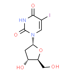 ChemSpider 2D Image | 1-(2-Deoxy-alpha-L-erythro-pentofuranosyl)-5-iodo-2,4(1H,3H)-pyrimidinedione | C9H11IN2O5