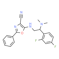 ChemSpider 2D Image | 5-{[2-(2,4-Difluorophenyl)-2-(dimethylamino)ethyl]amino}-2-phenyl-1,3-oxazole-4-carbonitrile | C20H18F2N4O