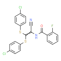 ChemSpider 2D Image | N-{2,2-Bis[(4-chlorophenyl)sulfanyl]-1-cyanovinyl}-2-fluorobenzamide | C22H13Cl2FN2OS2