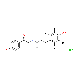 ChemSpider 2D Image | 4-[(3R)-3-{[(2R)-2-Hydroxy-2-(4-hydroxyphenyl)ethyl]amino}butyl](~2~H_4_)phenol hydrochloride (1:1) | C18H20D4ClNO3