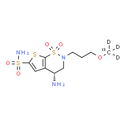 ChemSpider 2D Image | (4R)-4-Amino-2-{3-[(~13~C,~2~H_3_)methyloxy]propyl}-3,4-dihydro-2H-thieno[3,2-e][1,2]thiazine-6-sulfonamide 1,1-dioxide | C913CH14D3N3O5S3