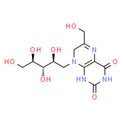 ChemSpider 2D Image | 1-Deoxy-1-[6-(hydroxymethyl)-2,4-dioxo-1,3,4,7-tetrahydro-8(2H)-pteridinyl]-D-ribitol | C12H18N4O7