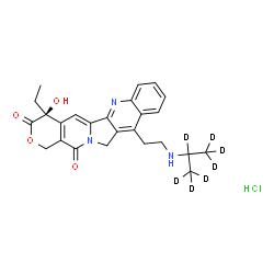 ChemSpider 2D Image | (4S)-4-Ethyl-4-hydroxy-11-{2-[(~2~H_7_)-2-propanylamino]ethyl}-1H-pyrano[3',4':6,7]indolizino[1,2-b]quinoline-3,14(4H,12H)-dione hydrochloride (1:1) | C25H21D7ClN3O4