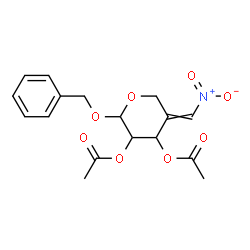 ChemSpider 2D Image | Benzyl 2,3-di-O-acetyl-4-deoxy-4-(nitromethylene)pentopyranoside | C17H19NO8