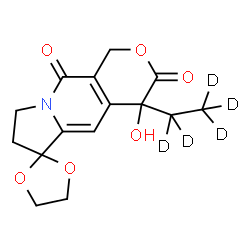 ChemSpider 2D Image | 4'-(~2~H_5_)Ethyl-4'-hydroxy-1',4',7',8'-tetrahydro-3'H,10'H-spiro[1,3-dioxolane-2,6'-pyrano[3,4-f]indolizine]-3',10'-dione | C15H12D5NO6
