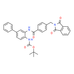 ChemSpider 2D Image | 2-Methyl-2-propanyl [3-({4-[(1,3-dioxo-1,3-dihydro-2H-isoindol-2-yl)methyl]benzoyl}amino)-4-biphenylyl]carbamate | C33H29N3O5