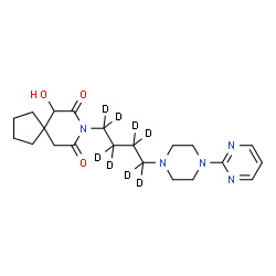 ChemSpider 2D Image | 6-Hydroxy-8-{4-[4-(2-pyrimidinyl)-1-piperazinyl](~2~H_8_)butyl}-8-azaspiro[4.5]decane-7,9-dione | C21H23D8N5O3
