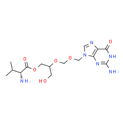ChemSpider 2D Image | 2-{[(2-Amino-6-oxo-1,6-dihydro-9H-purin-9-yl)methoxy]methoxy}-3-hydroxypropyl D-valinate | C15H24N6O6