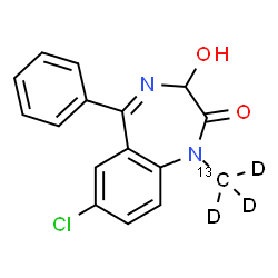 ChemSpider 2D Image | 7-Chloro-3-hydroxy-1-(~13~C,~2~H_3_)methyl-5-phenyl-1,3-dihydro-2H-1,4-benzodiazepin-2-one | C1513CH10D3ClN2O2