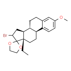 ChemSpider 2D Image | (8R,9S,13S,14S)-16-Bromo-13-ethyl-3-methoxy-6,7,8,9,11,12,13,14,15,16-decahydrospiro[cyclopenta[a]phenanthrene-17,2'-[1,3]dioxolane] | C22H29BrO3